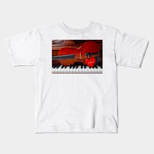 Violin And Red Love Heart Kids T-Shirt